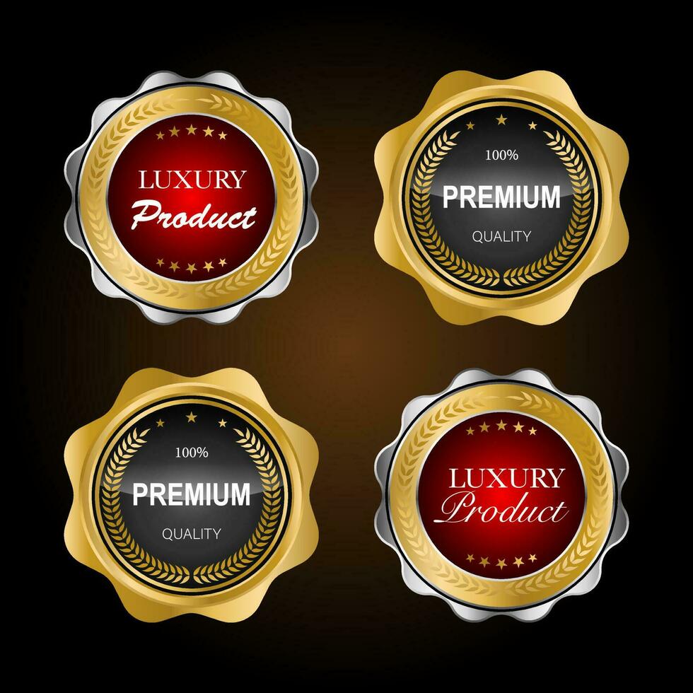 Golden badges and labels with golden ribbon vector collection .vector illustration