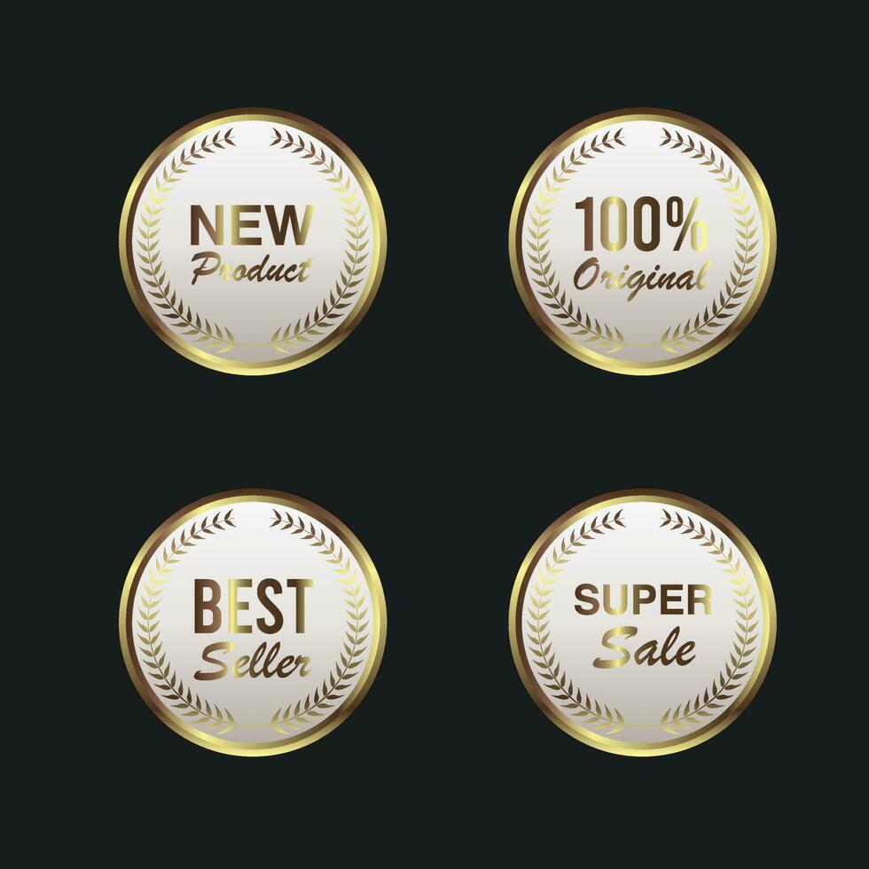 Collection of blue top quality badges with gold border vector