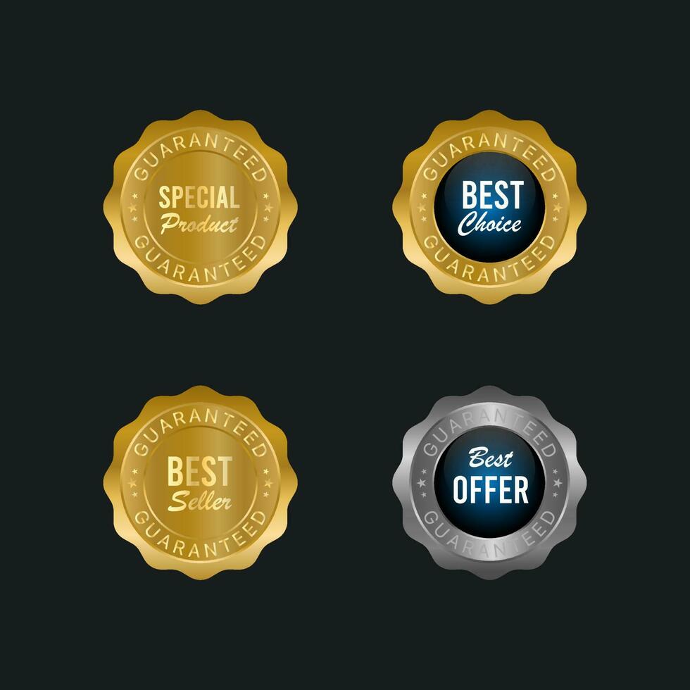 Collection of blue top quality badges with gold border vector
