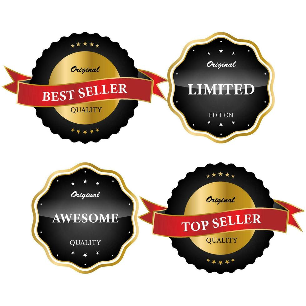 Set golden badges and labels. vector illustration