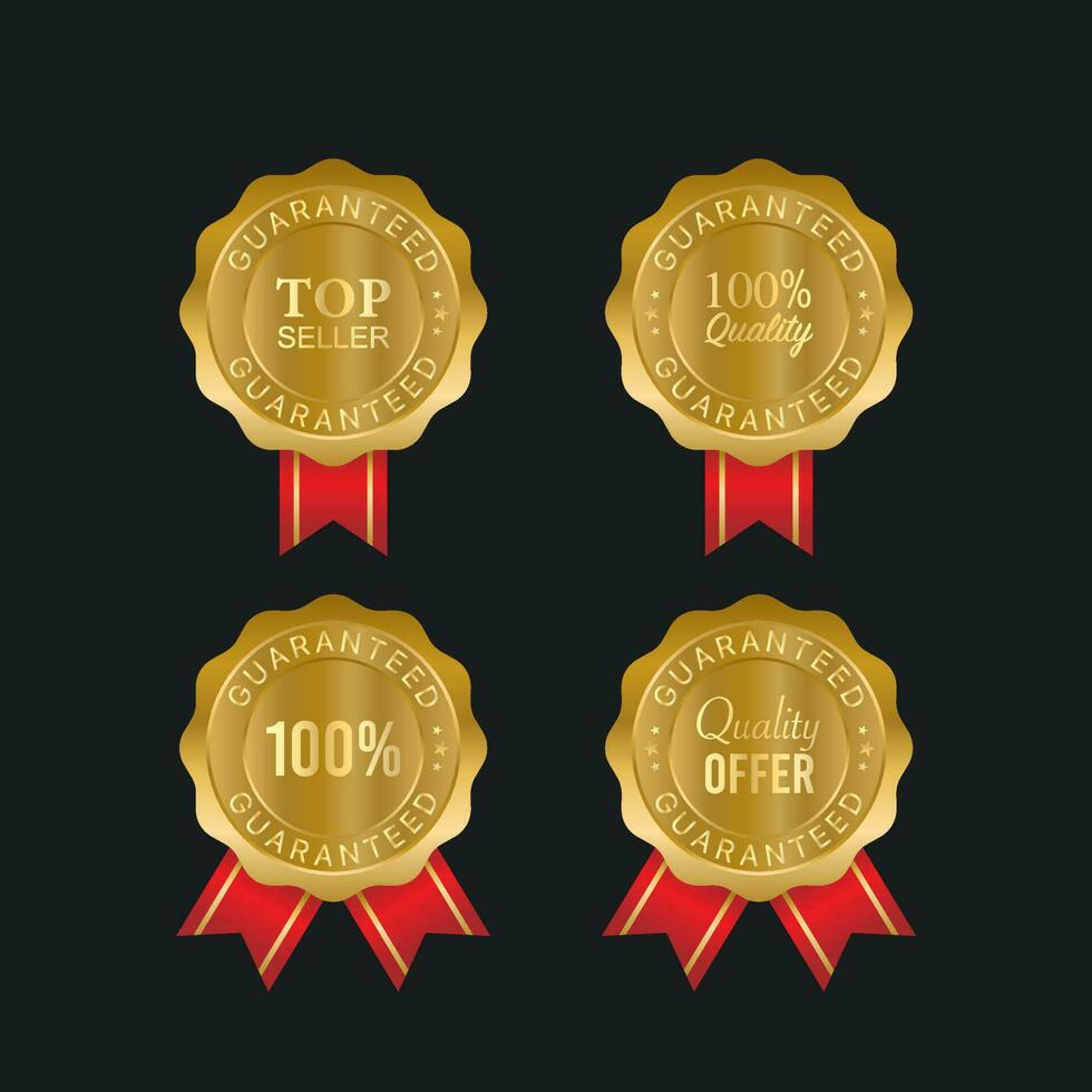 Collection of blue top quality badges with gold border vector
