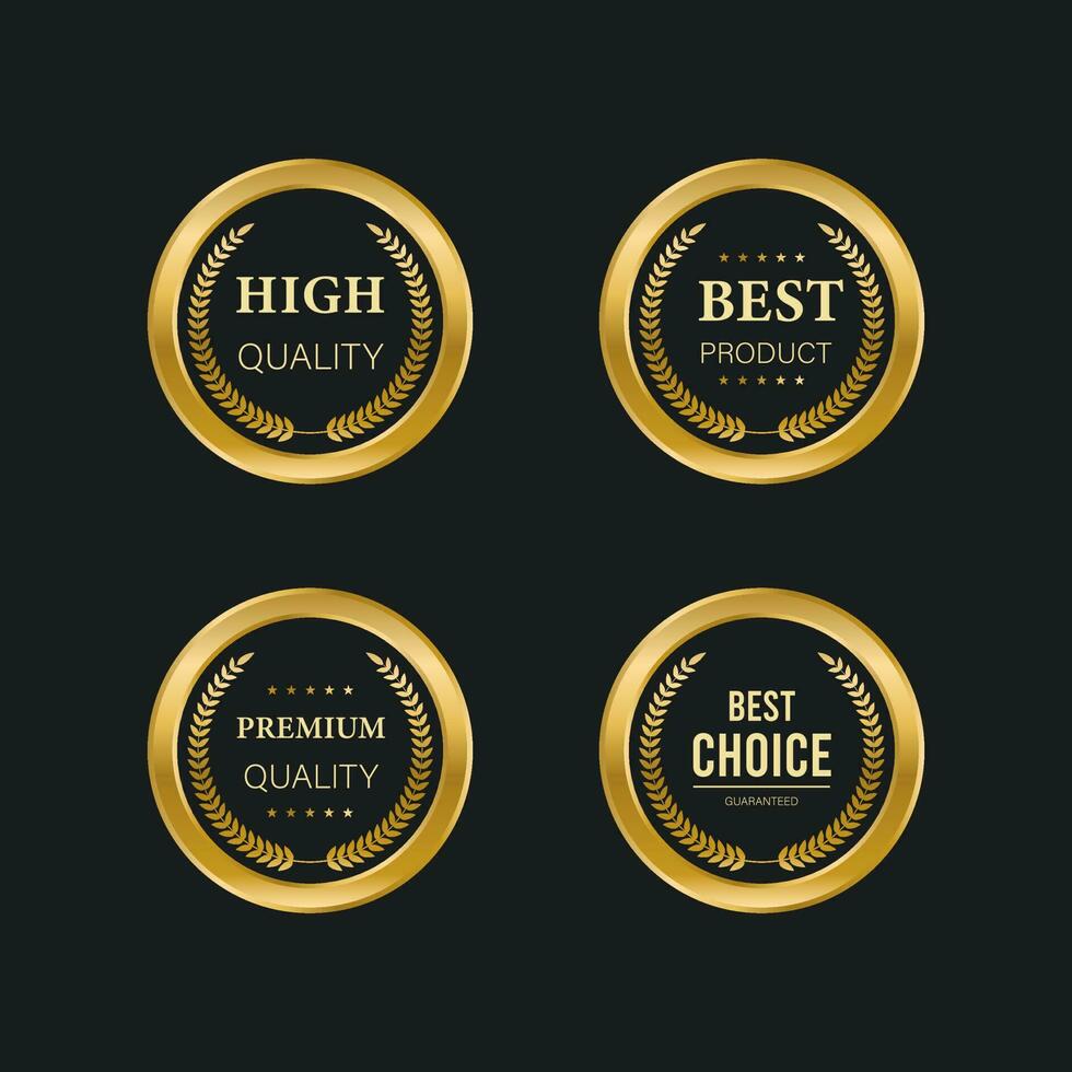 Collection of blue top quality badges with gold border vector