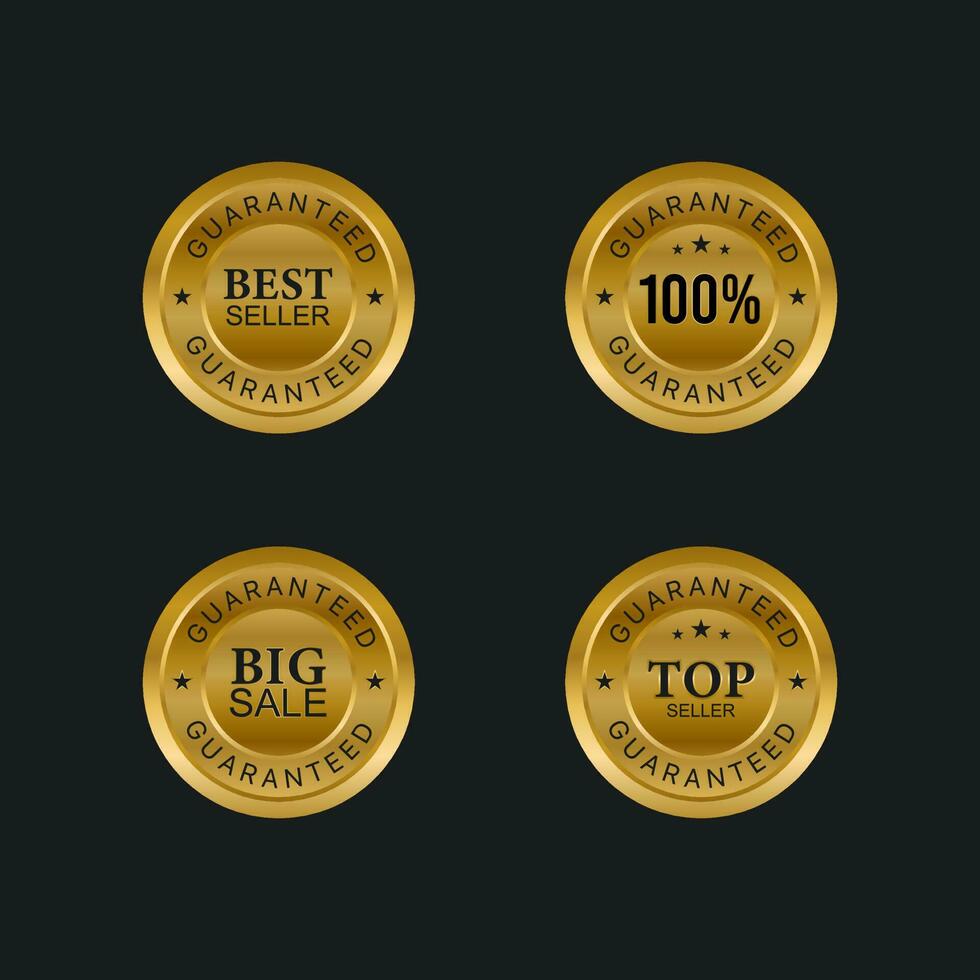 Collection of blue top quality badges with gold border vector