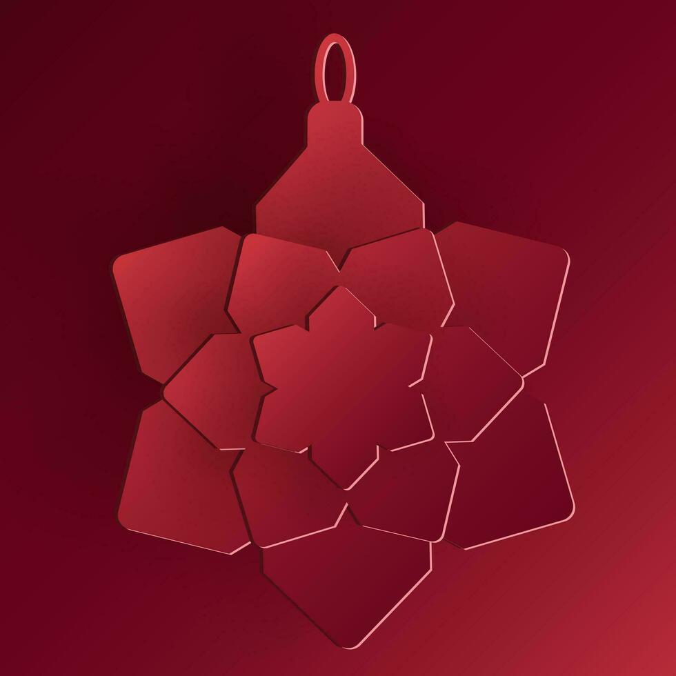 Vector red christmas paper cut 3d snow flake pendant on bordeaux colored background. Xmas design elements for presentation, banner, cover, web, flyer, card, sale, poster, slide and social media