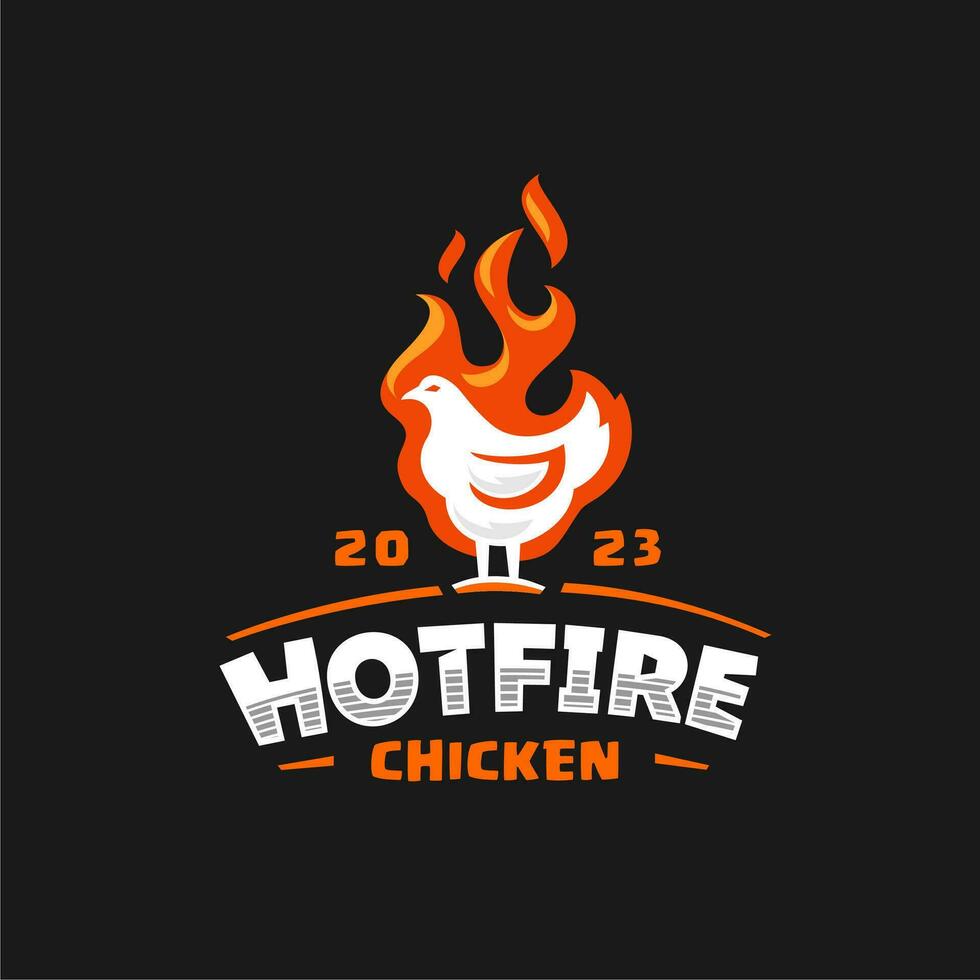 Hot spicy chicken logo. chicken fire logo in rustic vintage, hen head with flame hot symbol vector icon illustration, ,perfect for fast food restaurant icon or any food related business