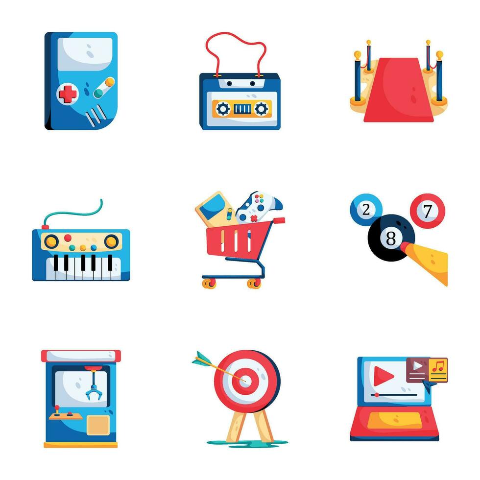 Handy Fun Games and Multimedia Flat Icons vector