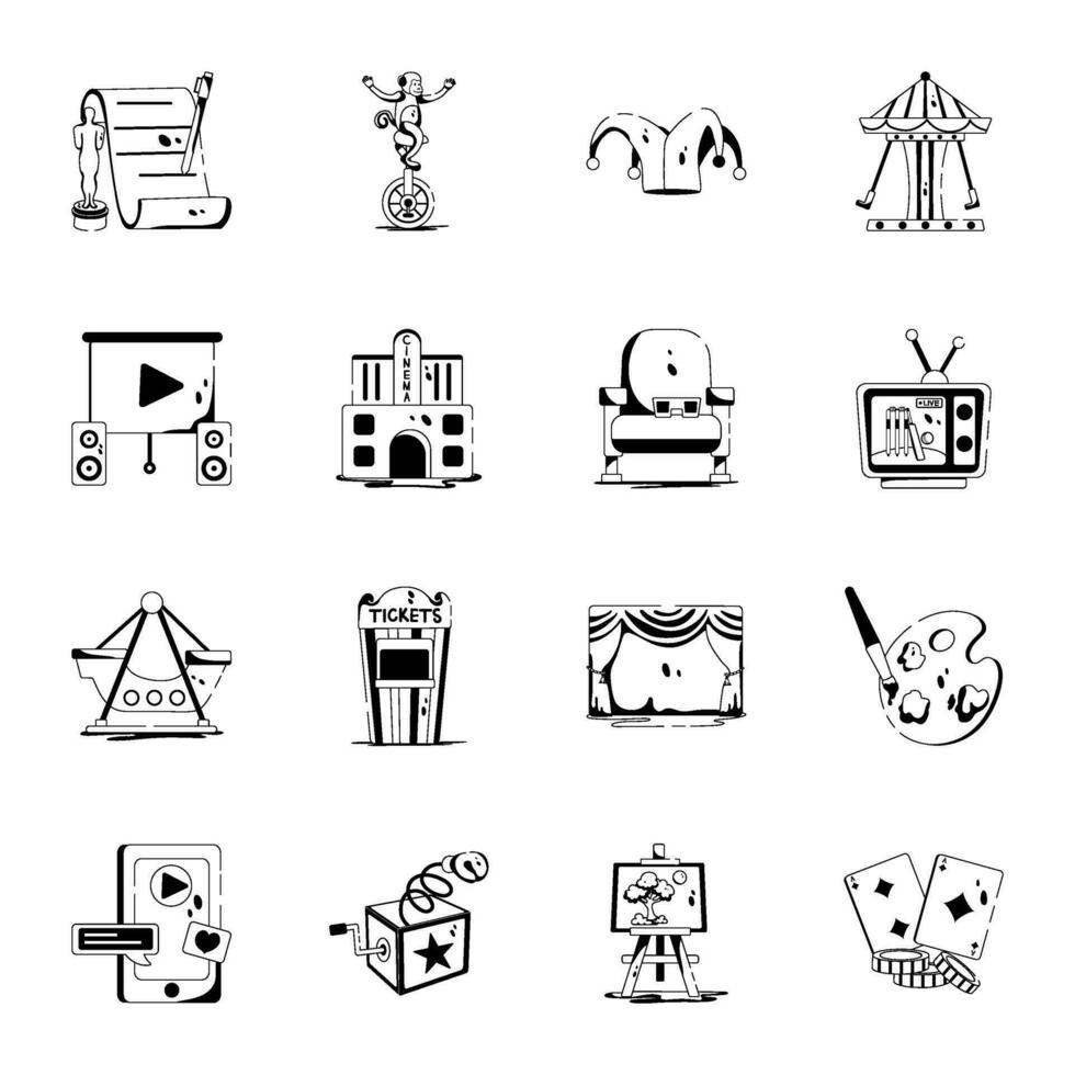 Carnival Fun and Media Entertainment Glyph Icons vector