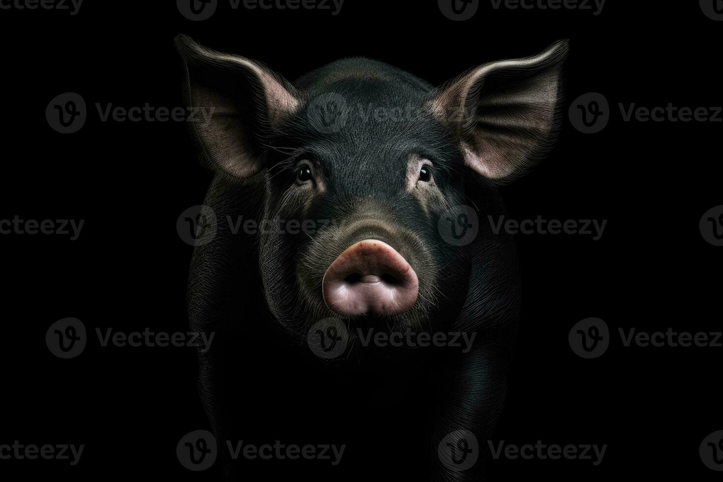 negro cerdo en oscuro antecedentes. generativo ai foto