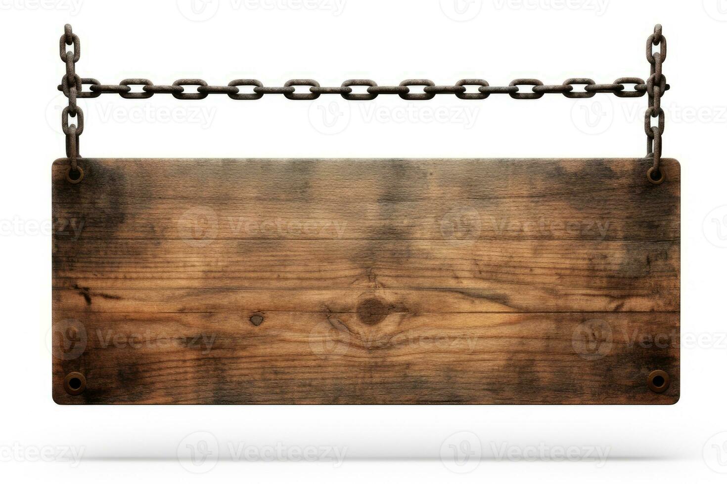 Old wooden sign hanging on a chain. Generative AI photo