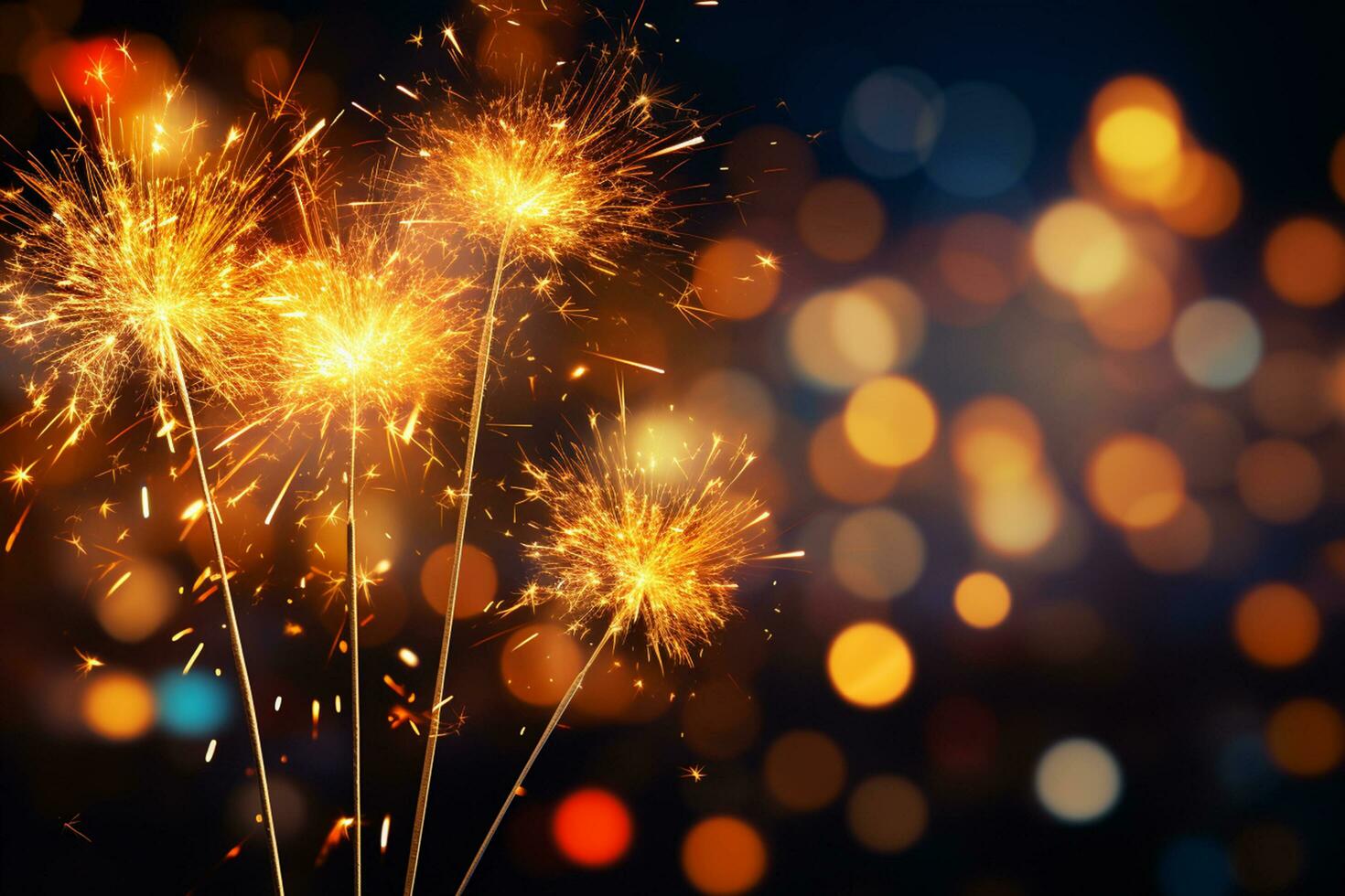 Sparkles fire with bokeh night background. Generative ai. photo