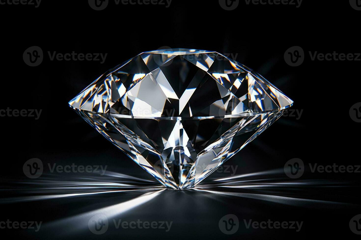 Sparkling big diamond on black background photo