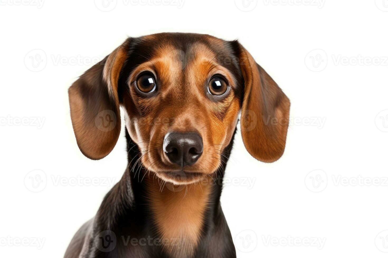 Brown dachshund on a white background. Playful and cute dog. AI Generative photo