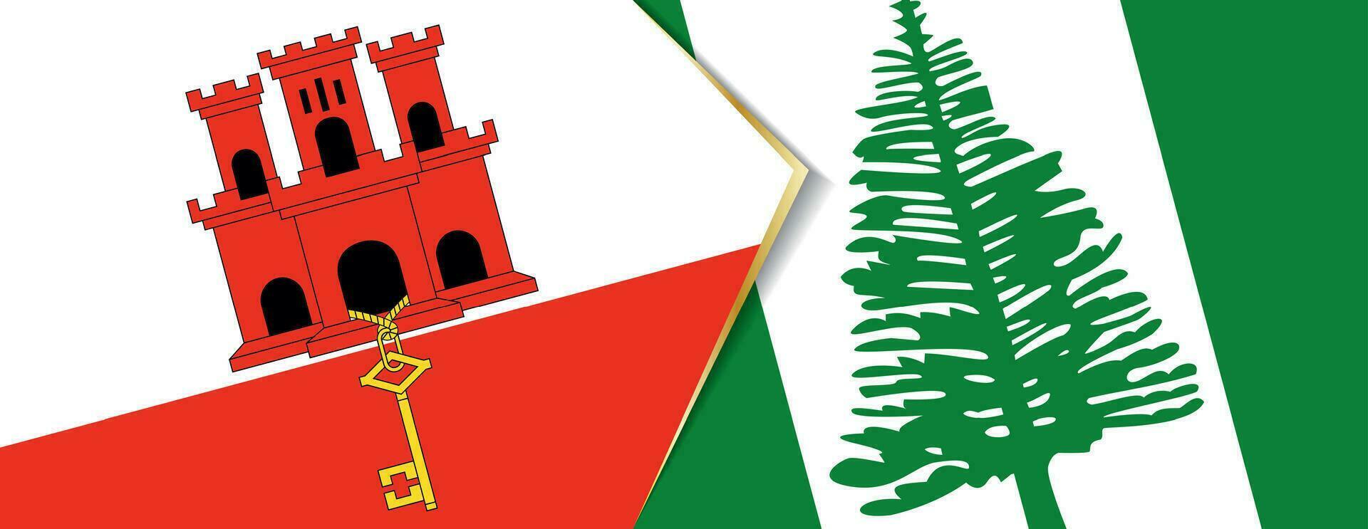 Gibraltar and Norfolk Island flags, two vector flags.