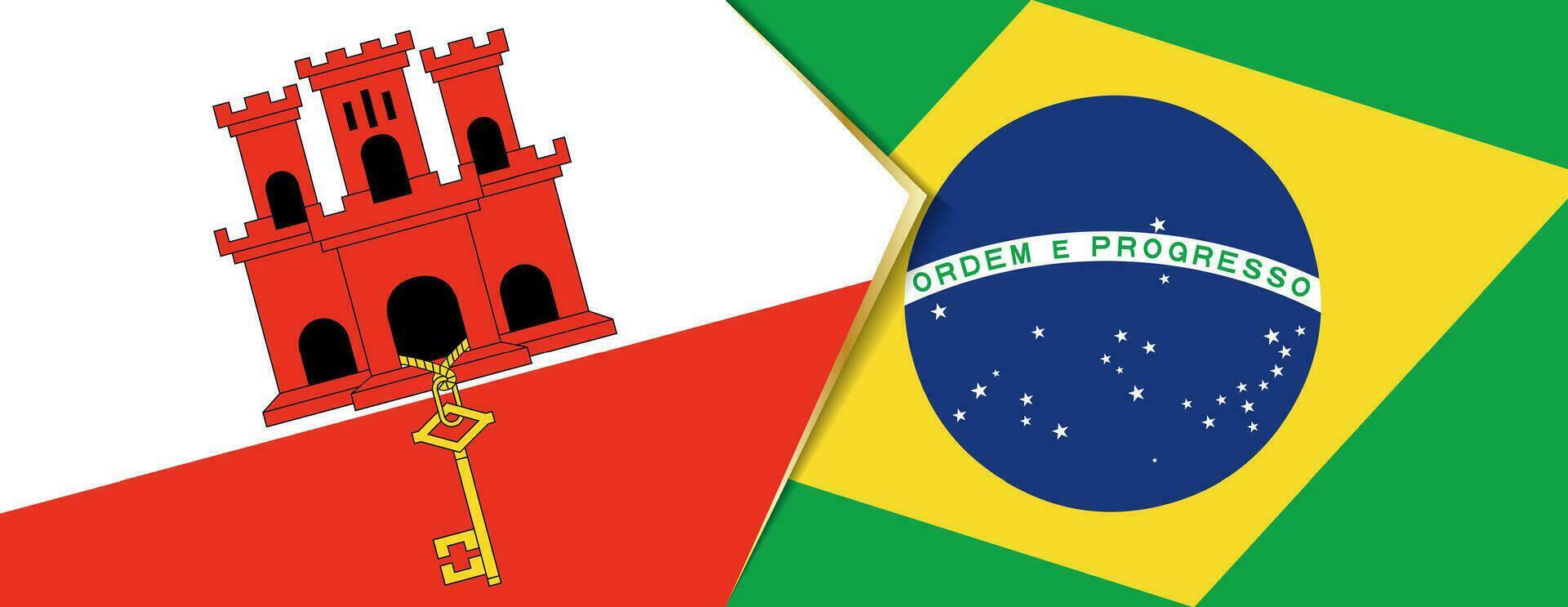 Gibraltar and Brazil flags, two vector flags.