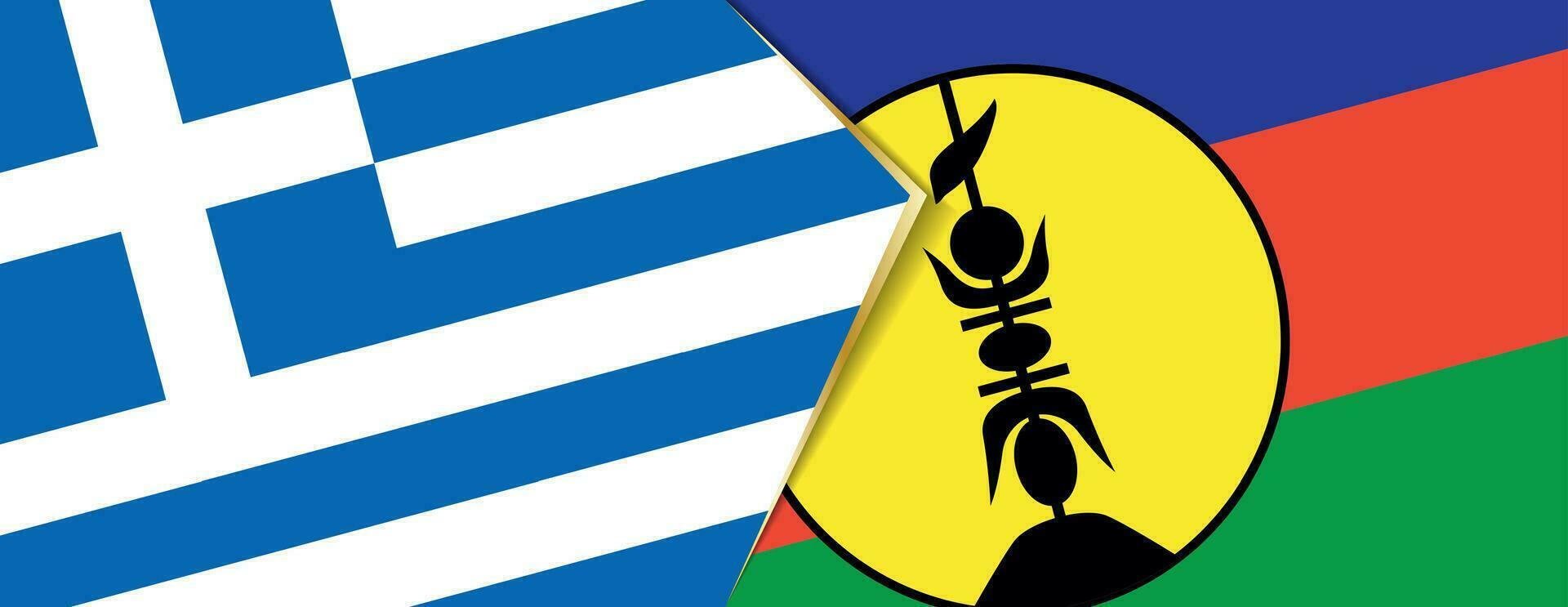 Greece and New Caledonia flags, two vector flags.