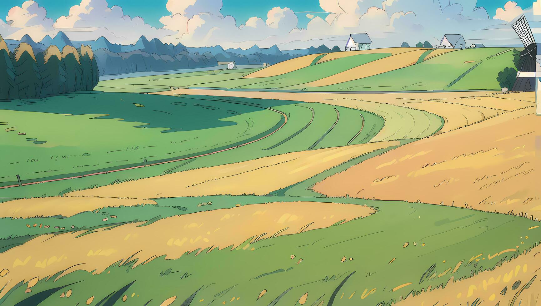 Green Pasteur Grass Field Illustration Anime Manga Visual Novel Background Wallpaper photo