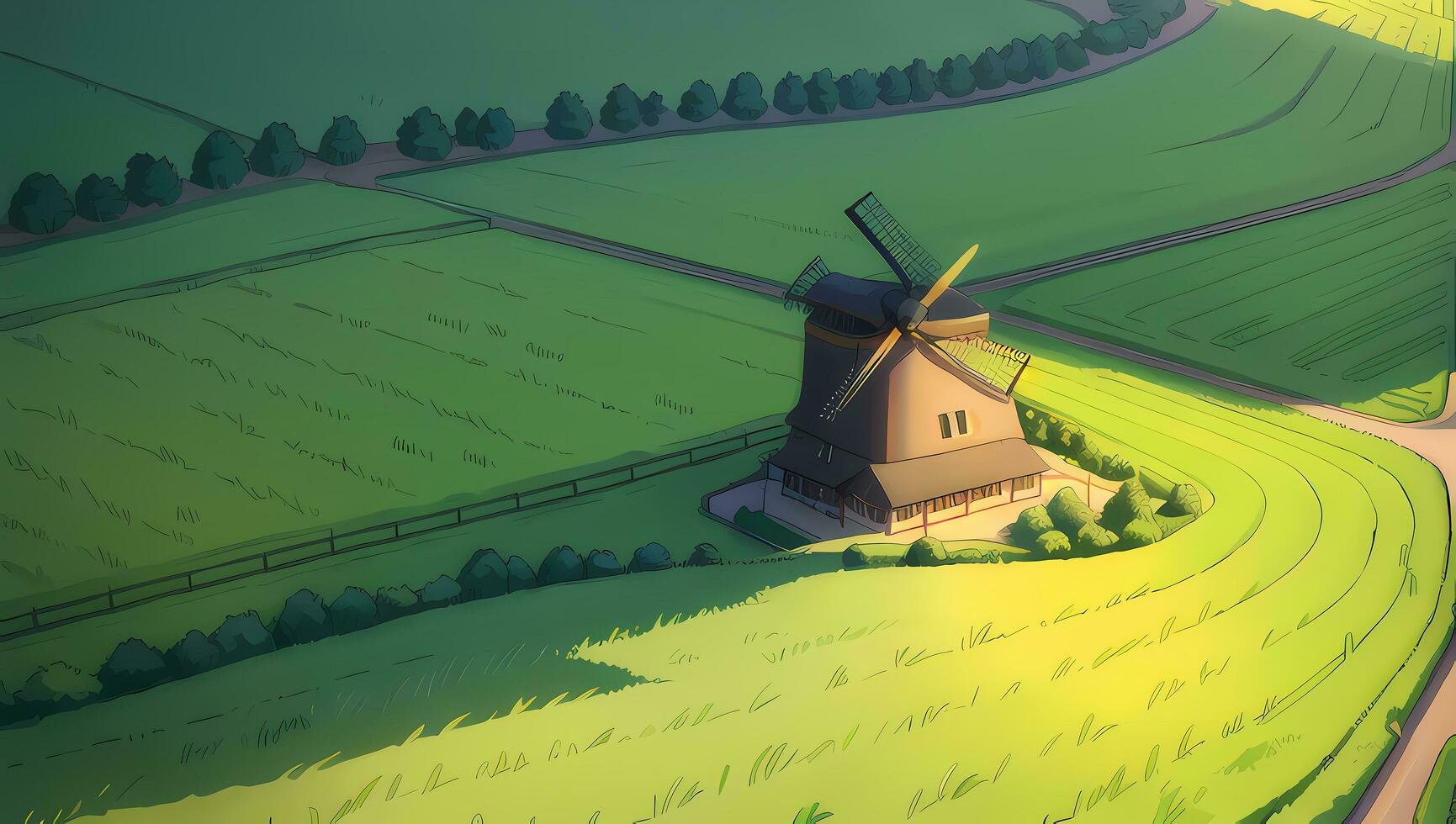 Green Pasteur Grass Field Illustration Anime Manga Visual Novel Background Wallpaper photo