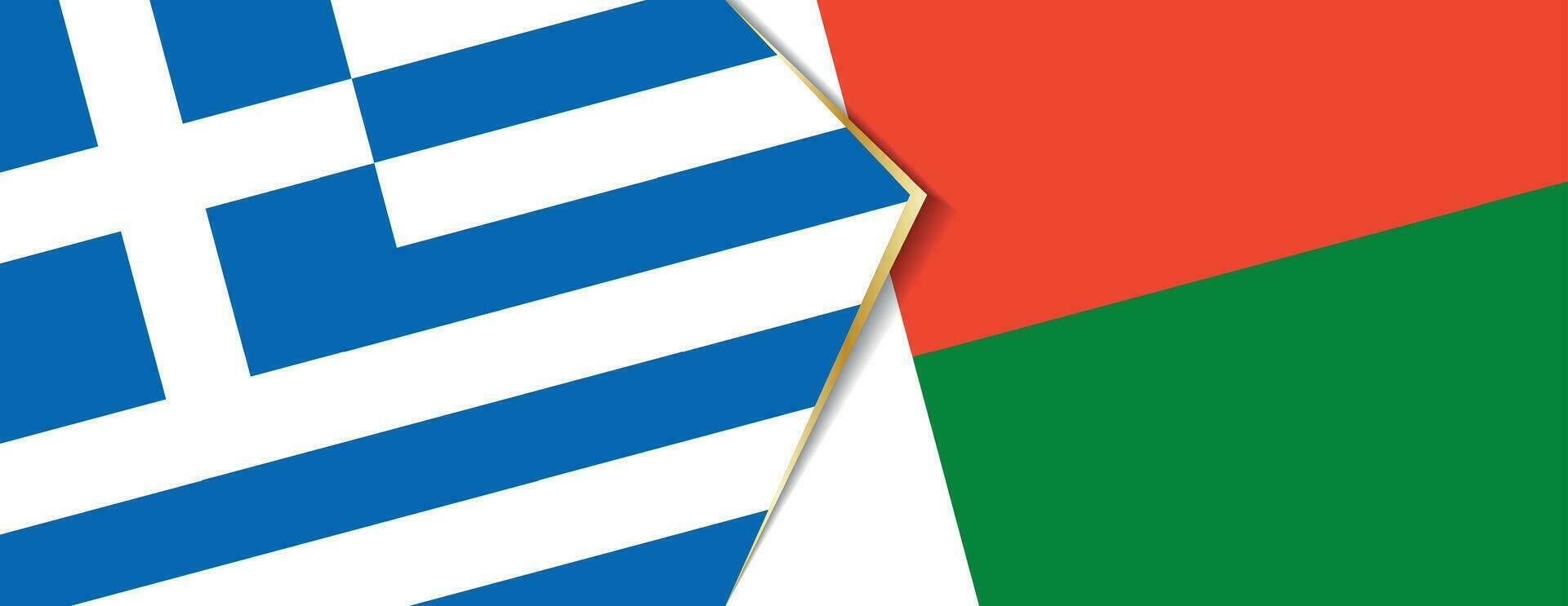 Greece and Madagascar flags, two vector flags.