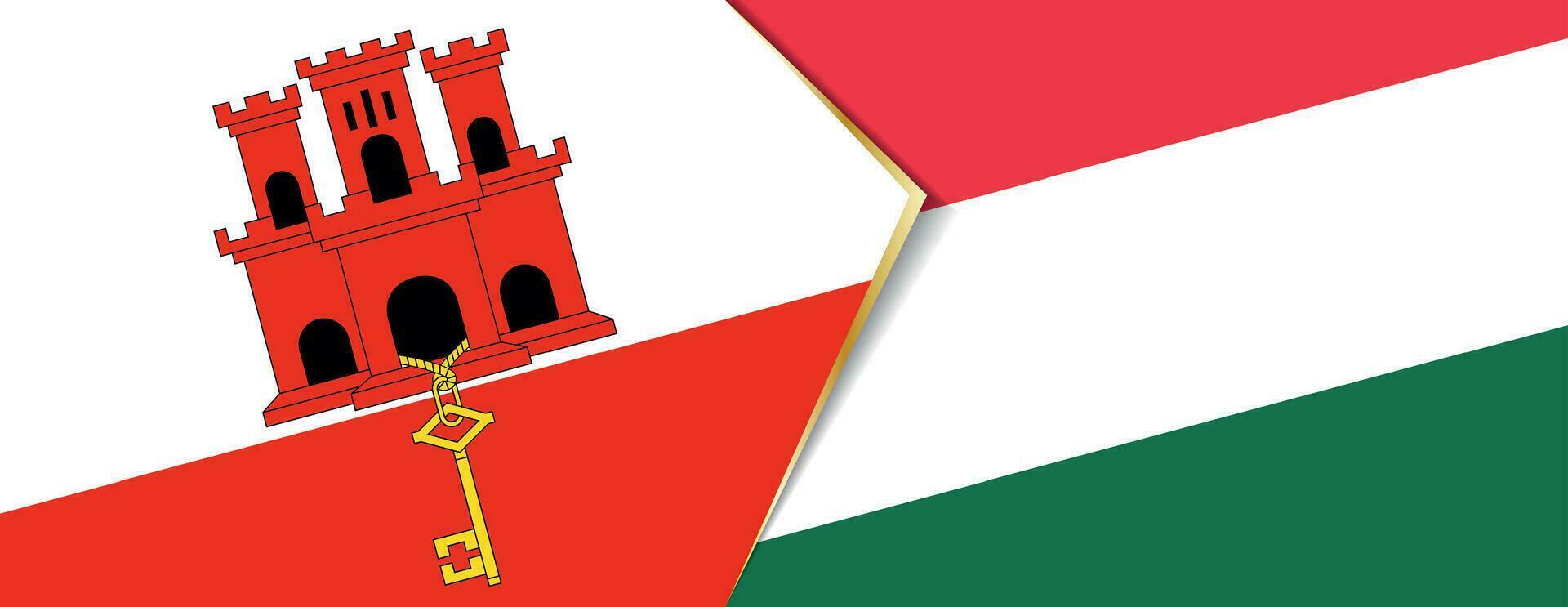 Gibraltar and Hungary flags, two vector flags.