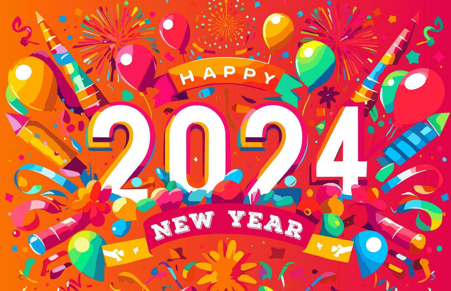 Happy new year 2024 greeting card, banner, poster, flyer. Vector illustration