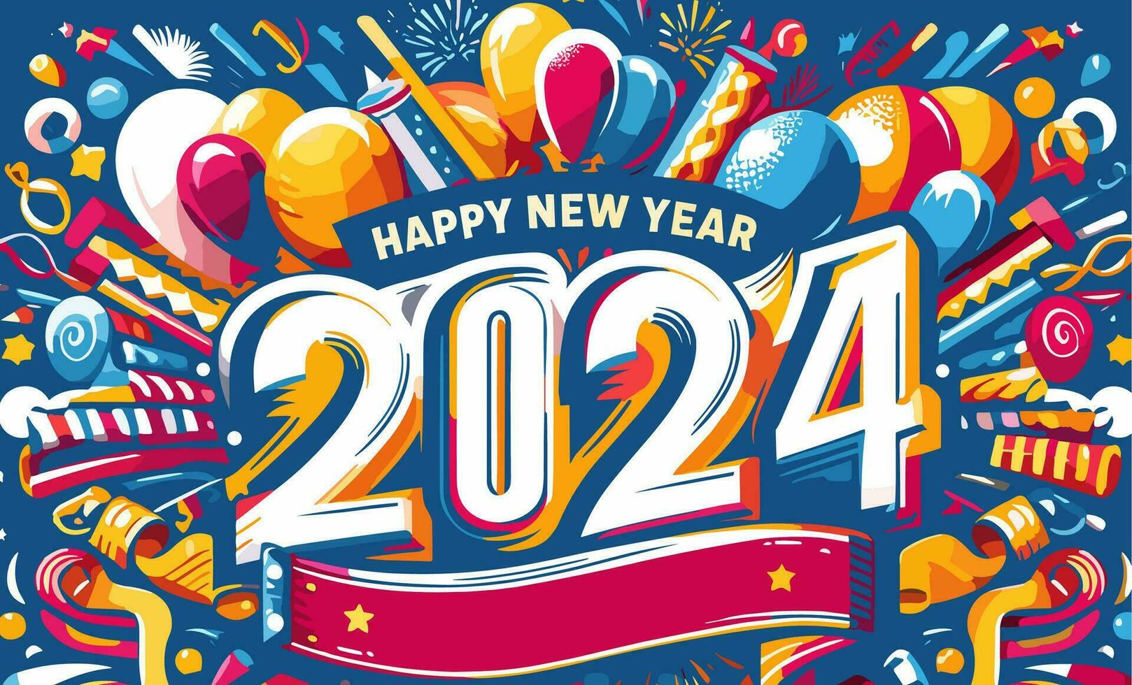 Happy new year 2024 greeting card, banner, poster, flyer. Vector illustration