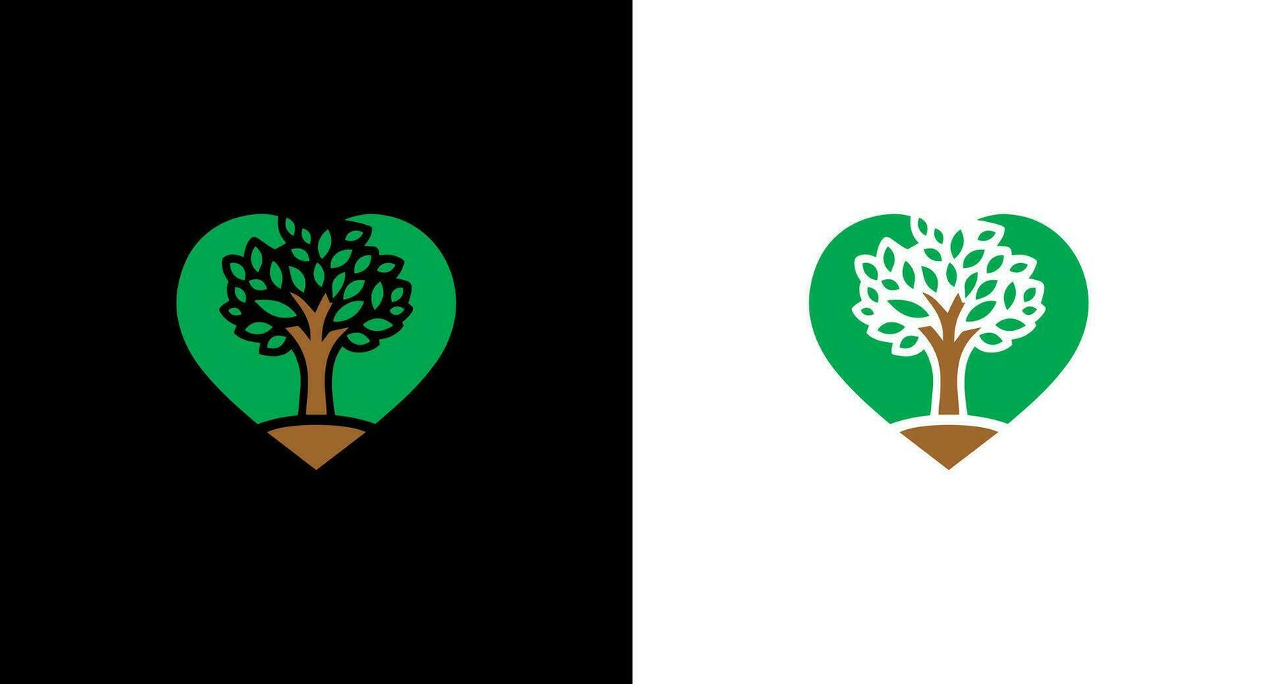 Green tree logo design. Nature and environment symbol. Vector illustration. Heart Tree Logo icon