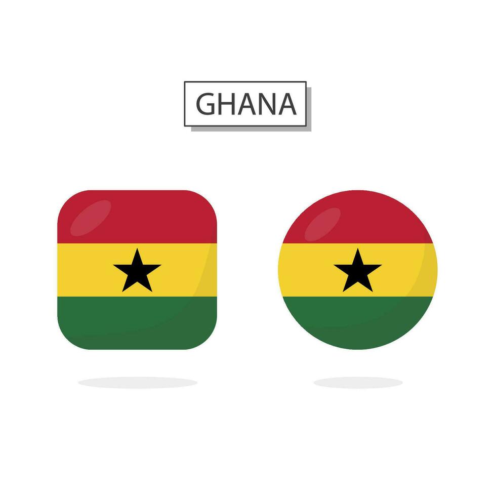 Flag of Ghana 2 Shapes icon 3D cartoon style. vector