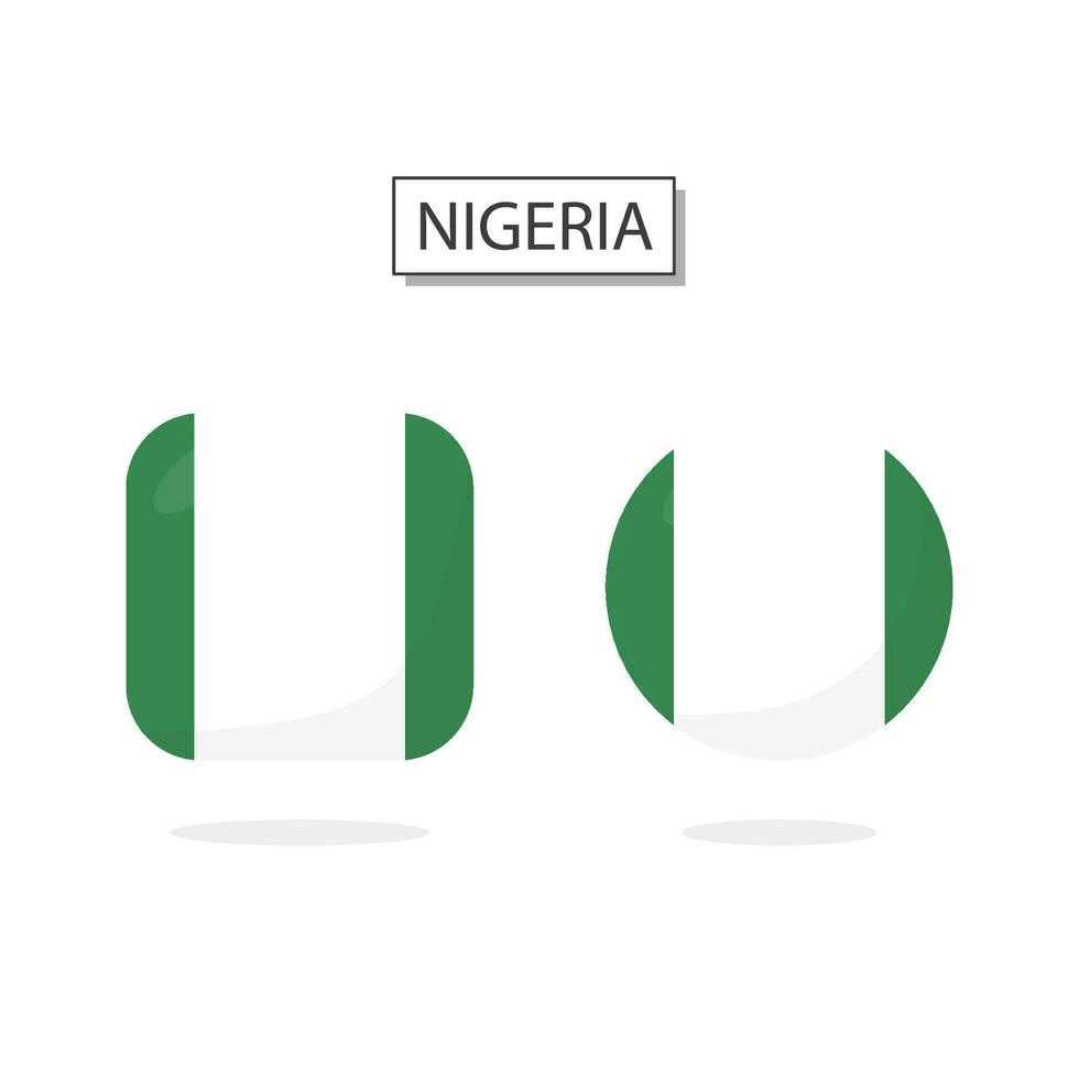 bandera de Nigeria 2 formas icono 3d dibujos animados estilo. vector