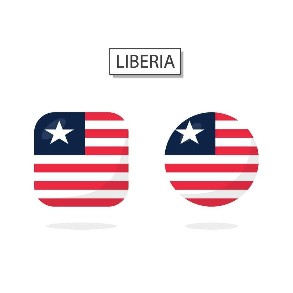 Flag of Liberia 2 Shapes icon 3D cartoon style. vector