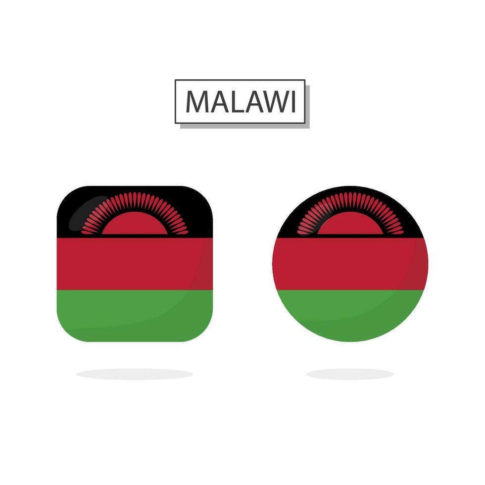 Flag of Malawi 2 Shapes icon 3D cartoon style. vector