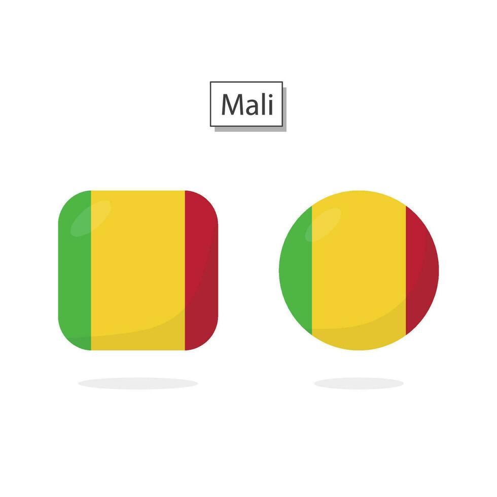 Flag of Mali 2 Shapes icon 3D cartoon style. vector