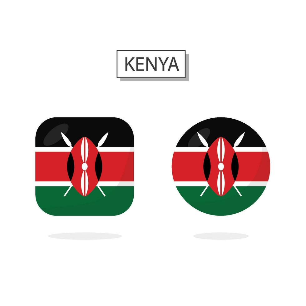 Flag of Kenya 2 Shapes icon 3D cartoon style. vector