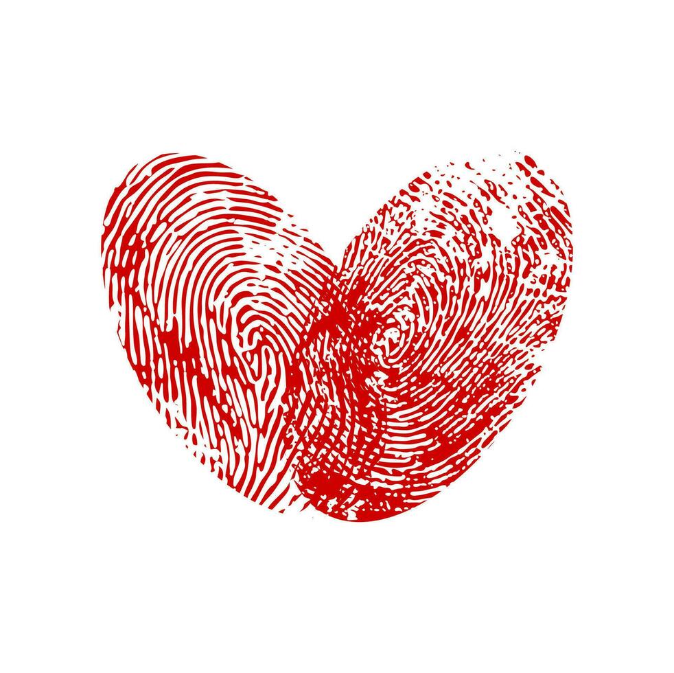 Fingerprint heart, love red ink symbol or pattern vector