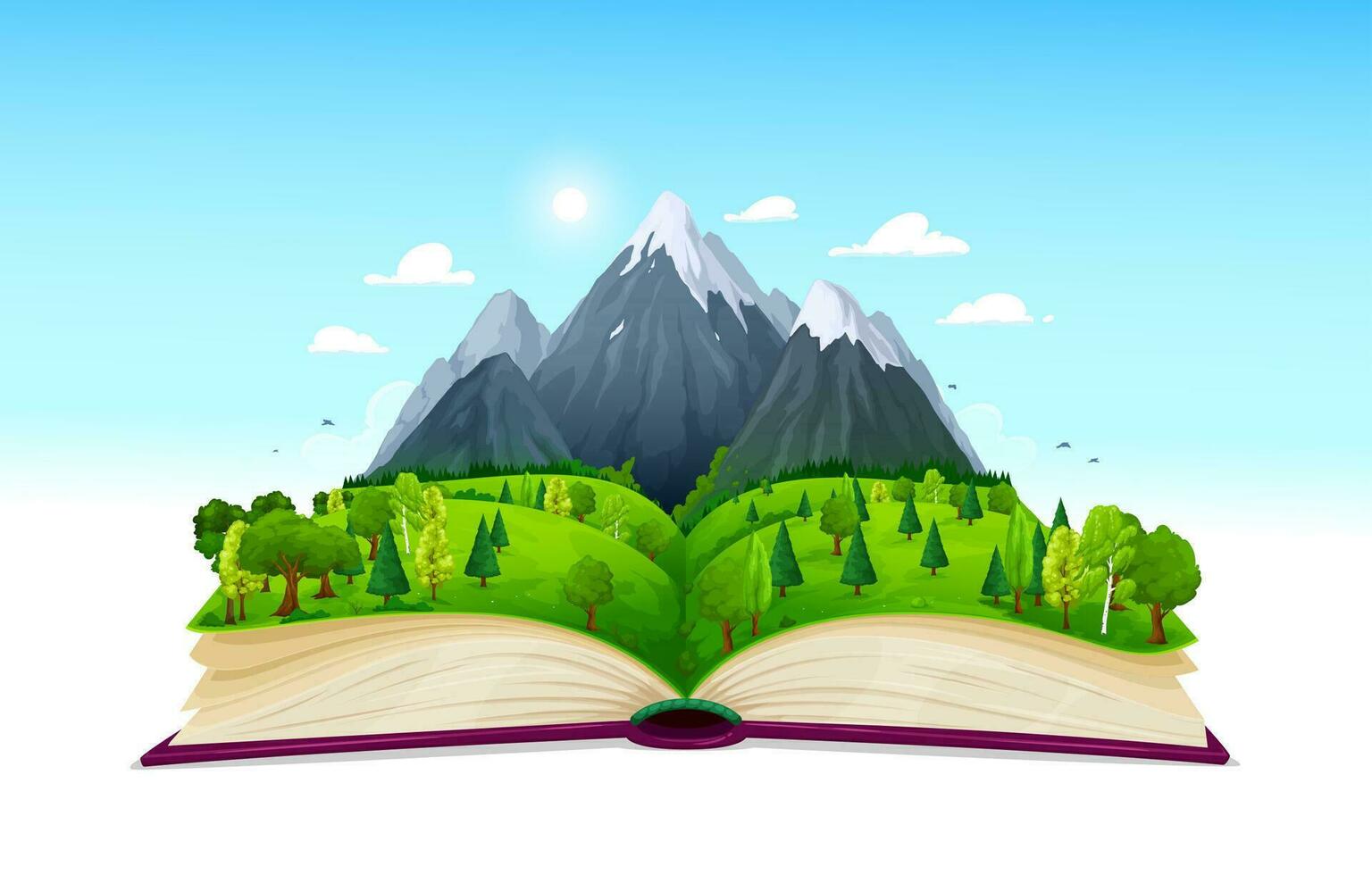 abierto naturaleza libro montañas y bosque paisaje vector