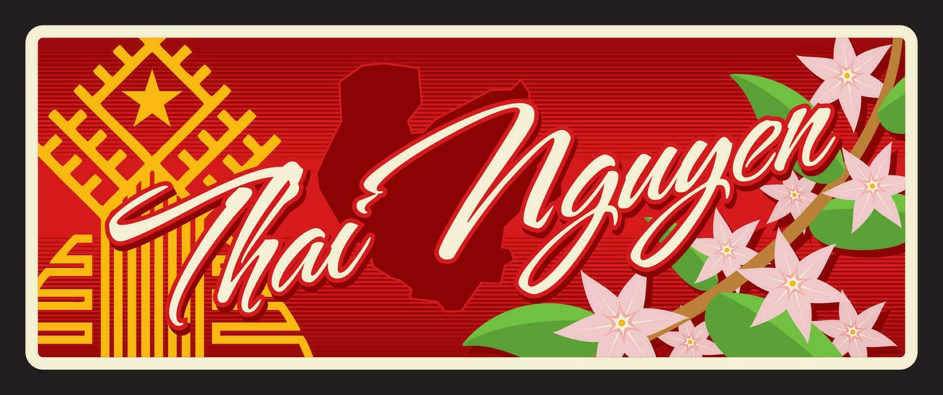 Thai Nguyen vietnamese province retro travel plate vector