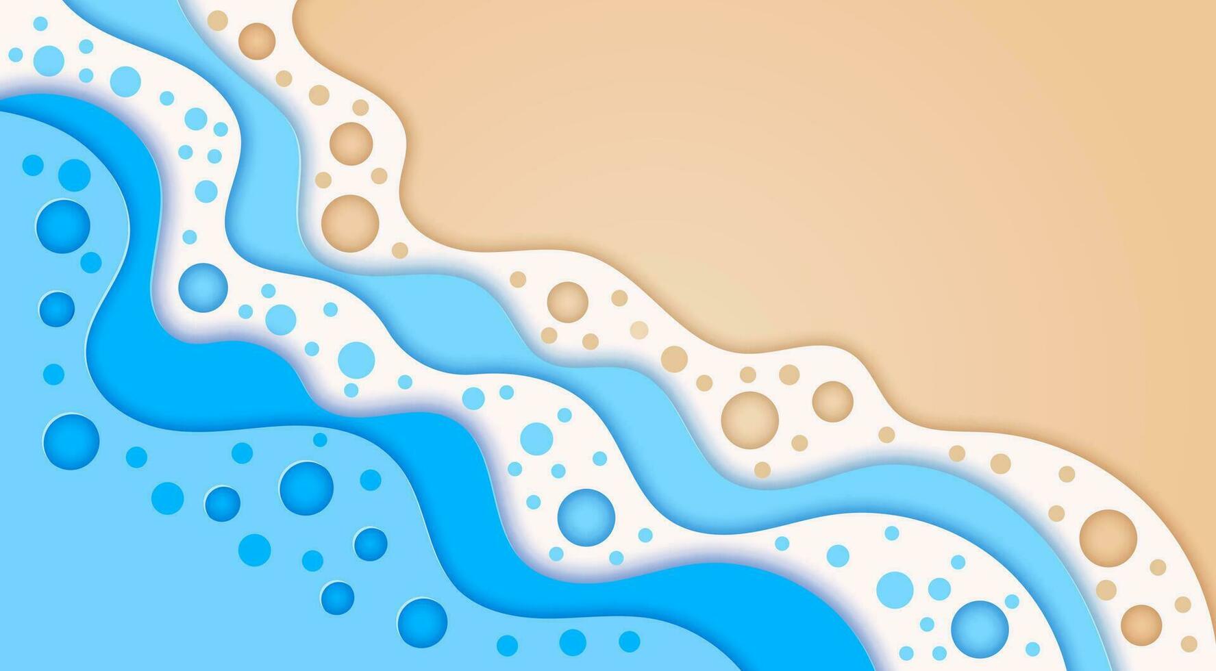 Surf sea waves on sand beach paper cut background vector