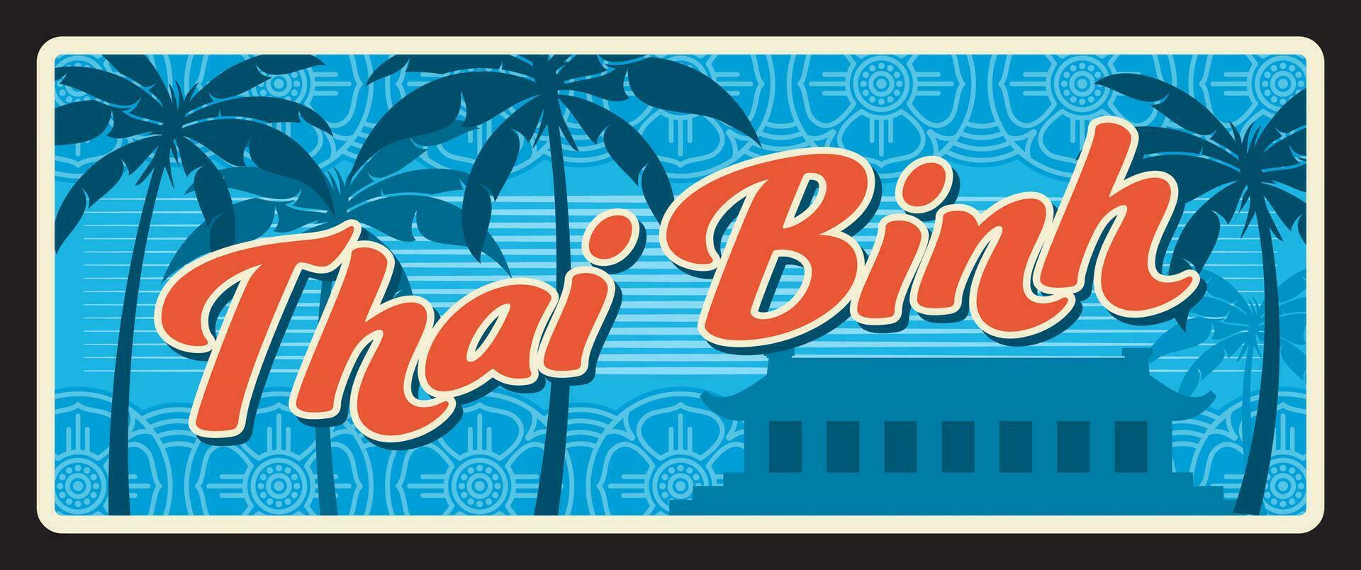 Thai Binh vietnamese province retro travel plate vector