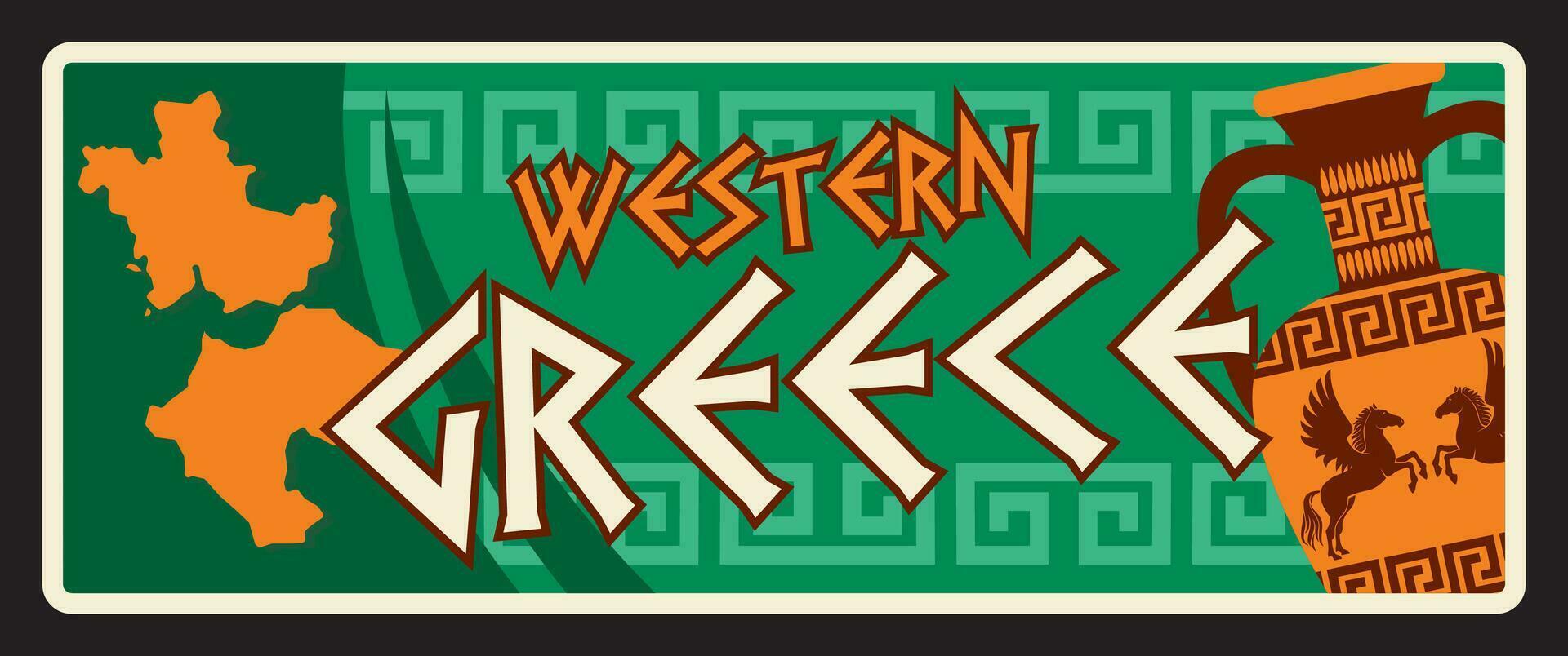 Western Greece region retro greek travel plate vector