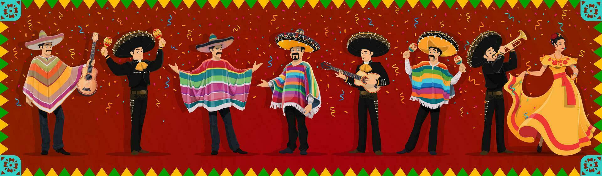 Cartoon Mexican characters on holiday carnival vector
