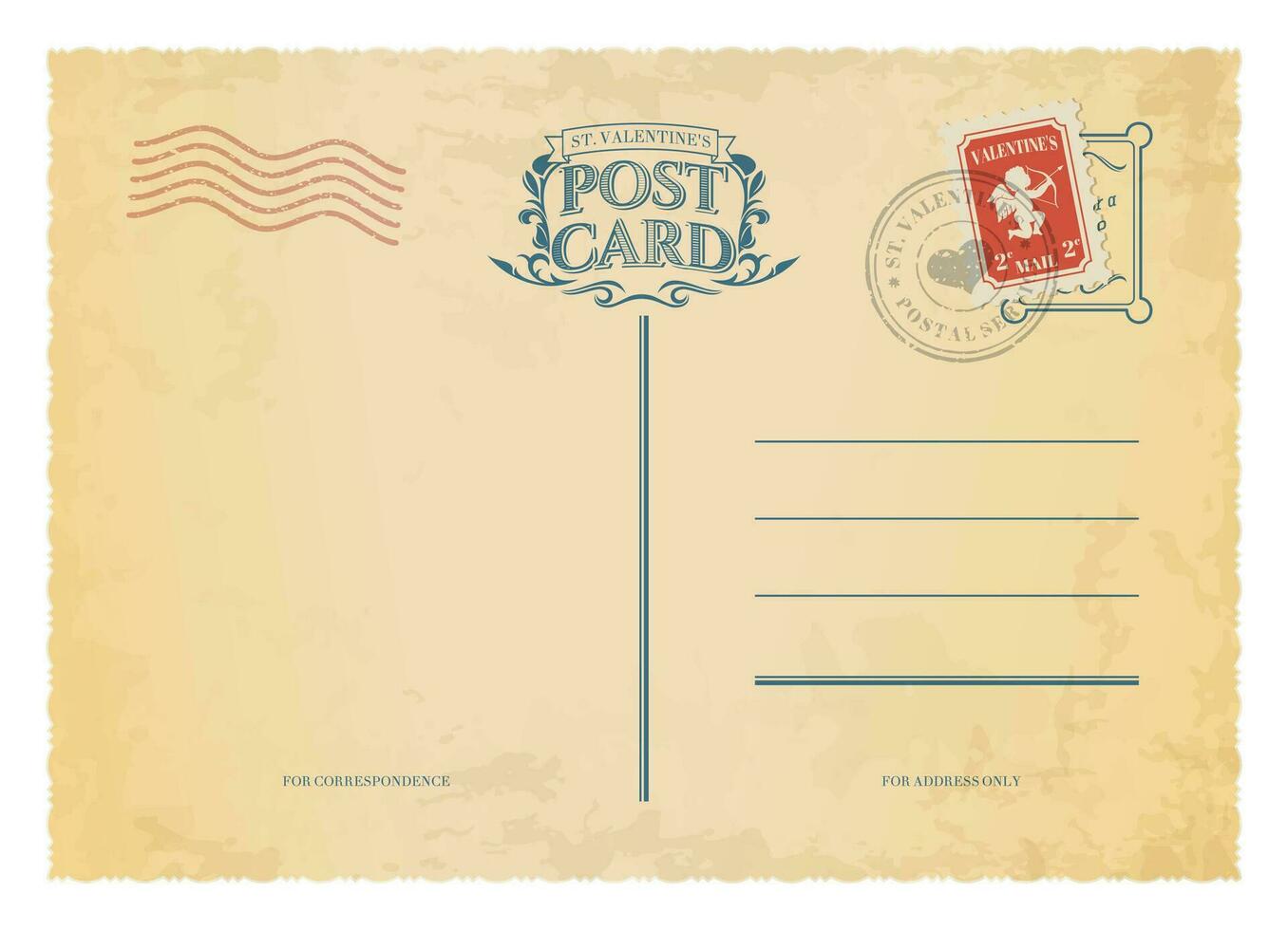 enamorado día antiguo tarjeta postal retro gastos de envío sello vector