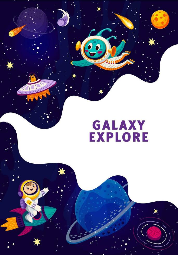 Space poster, landing page, flyer, galaxy planets vector