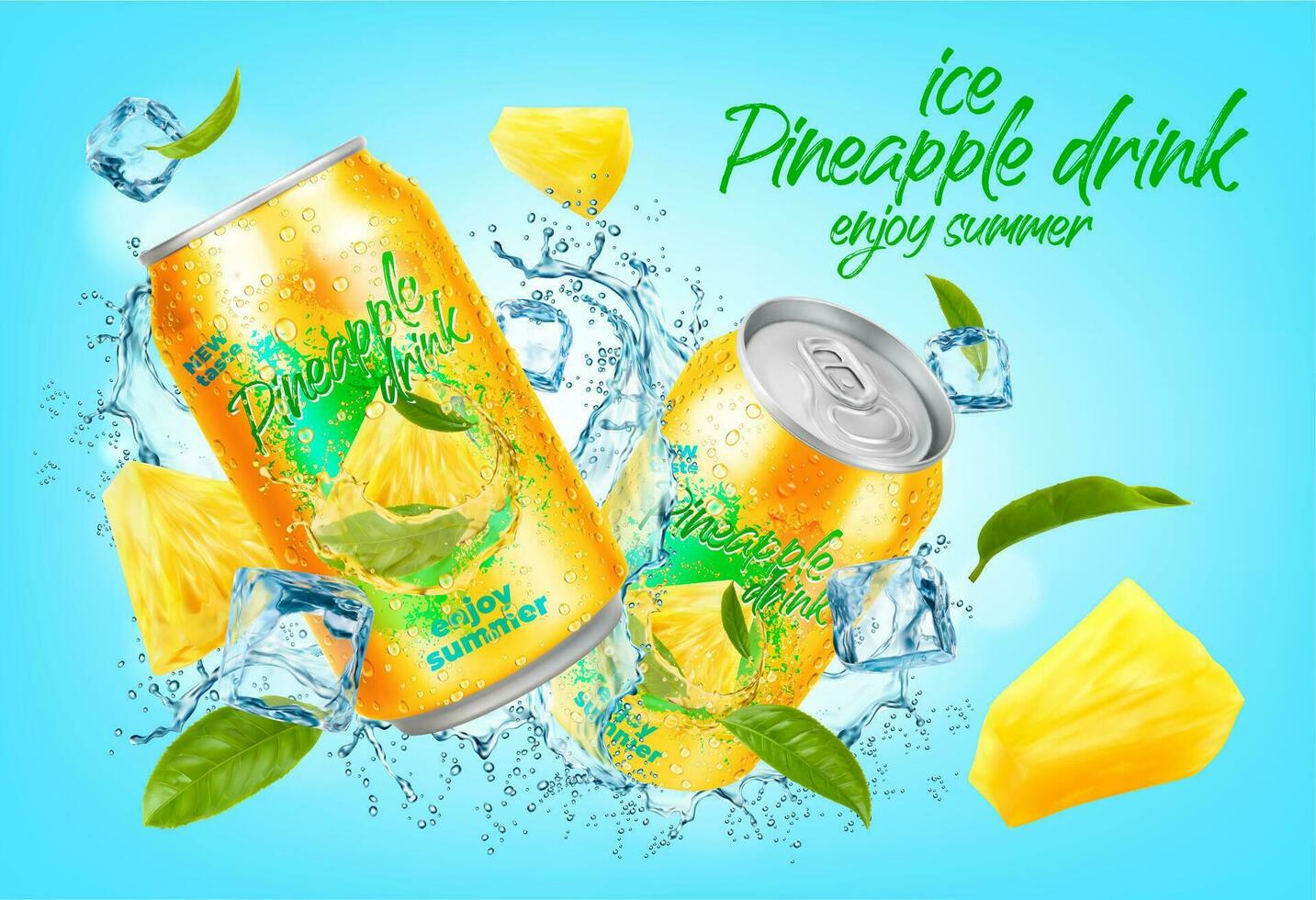 Ice pineapple drink can with pineapple fruit slice vector