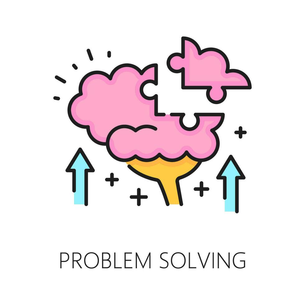 Mental health icon, problem solving linear sign vector