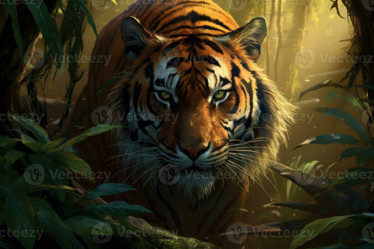 Portrait of Sumatran tiger in a jungle. AI Generative photo