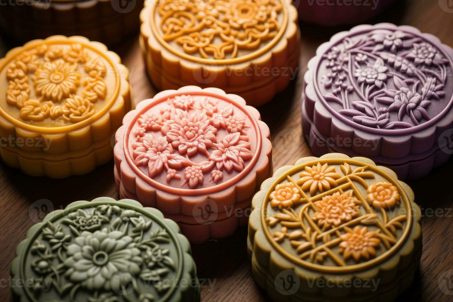 Chinese traditional mooncakes for Mid-Autumn. AI Generative photo