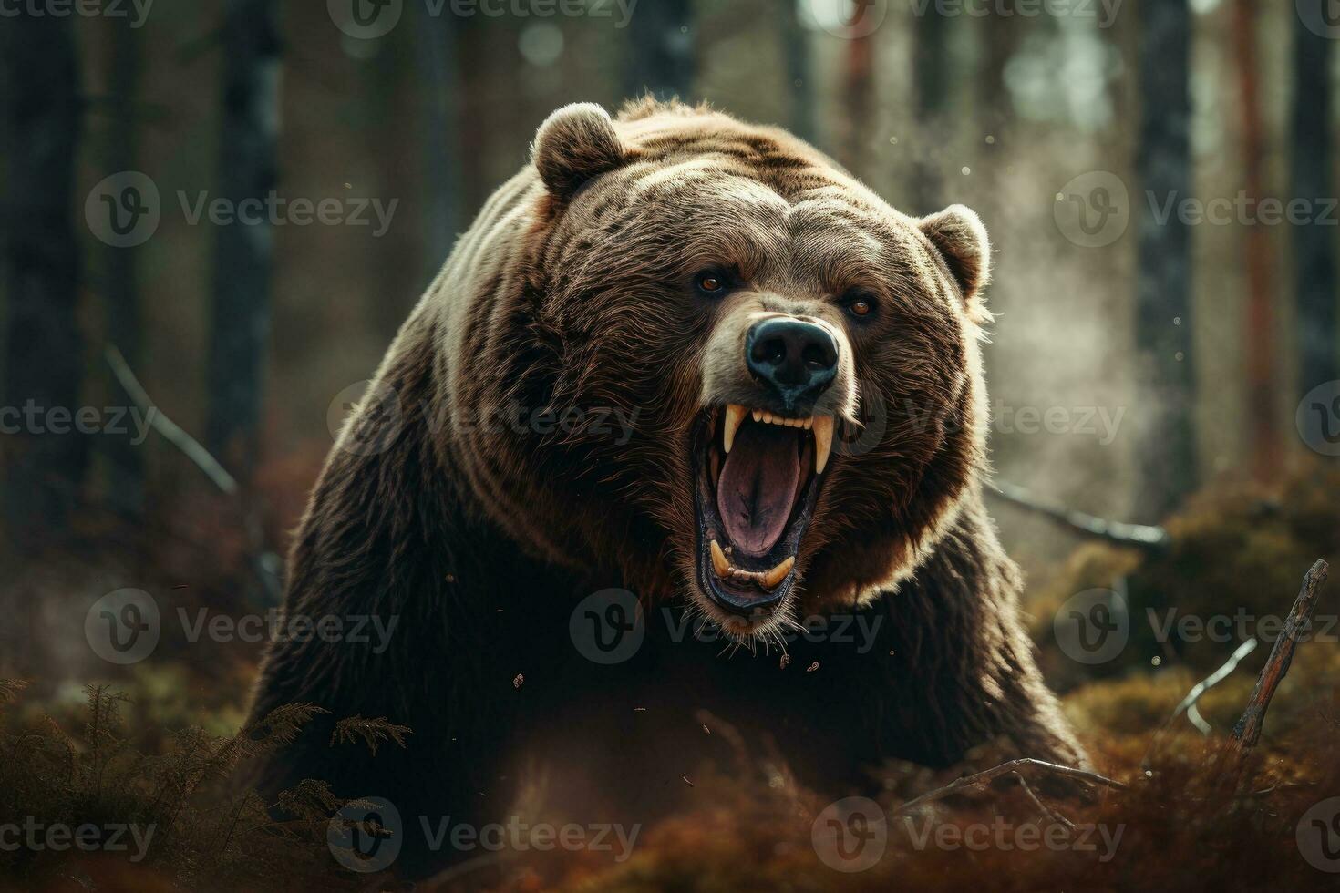 Roaring bear in the forest. Generative AI photo