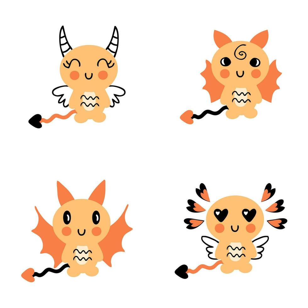 mano dibujado kawaii dragones vector clipart recopilación. animal contento nuevo año 2024 dibujos animados personaje colocar.