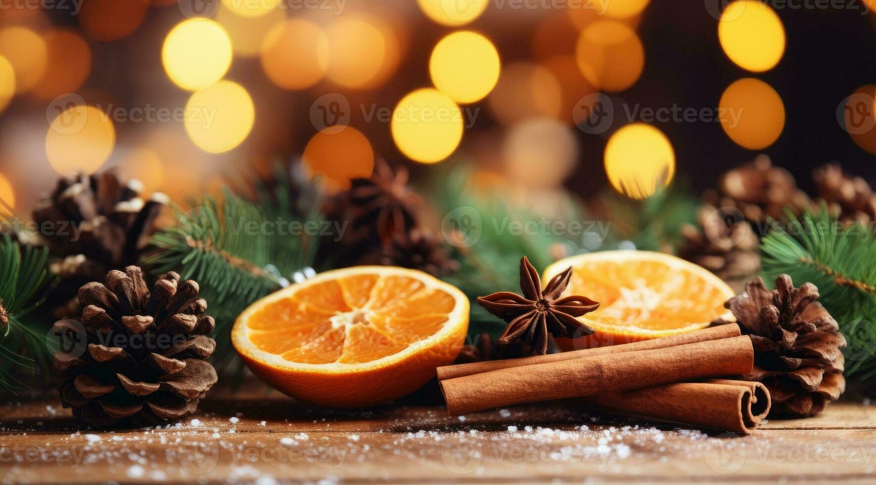 Dried oranges with anise and cinnamon sticks photo