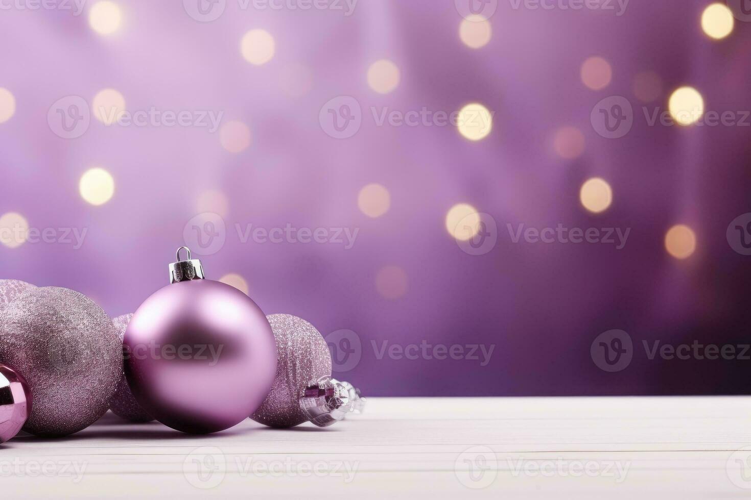 Purple christmas balls over blurred background. AI Generative photo