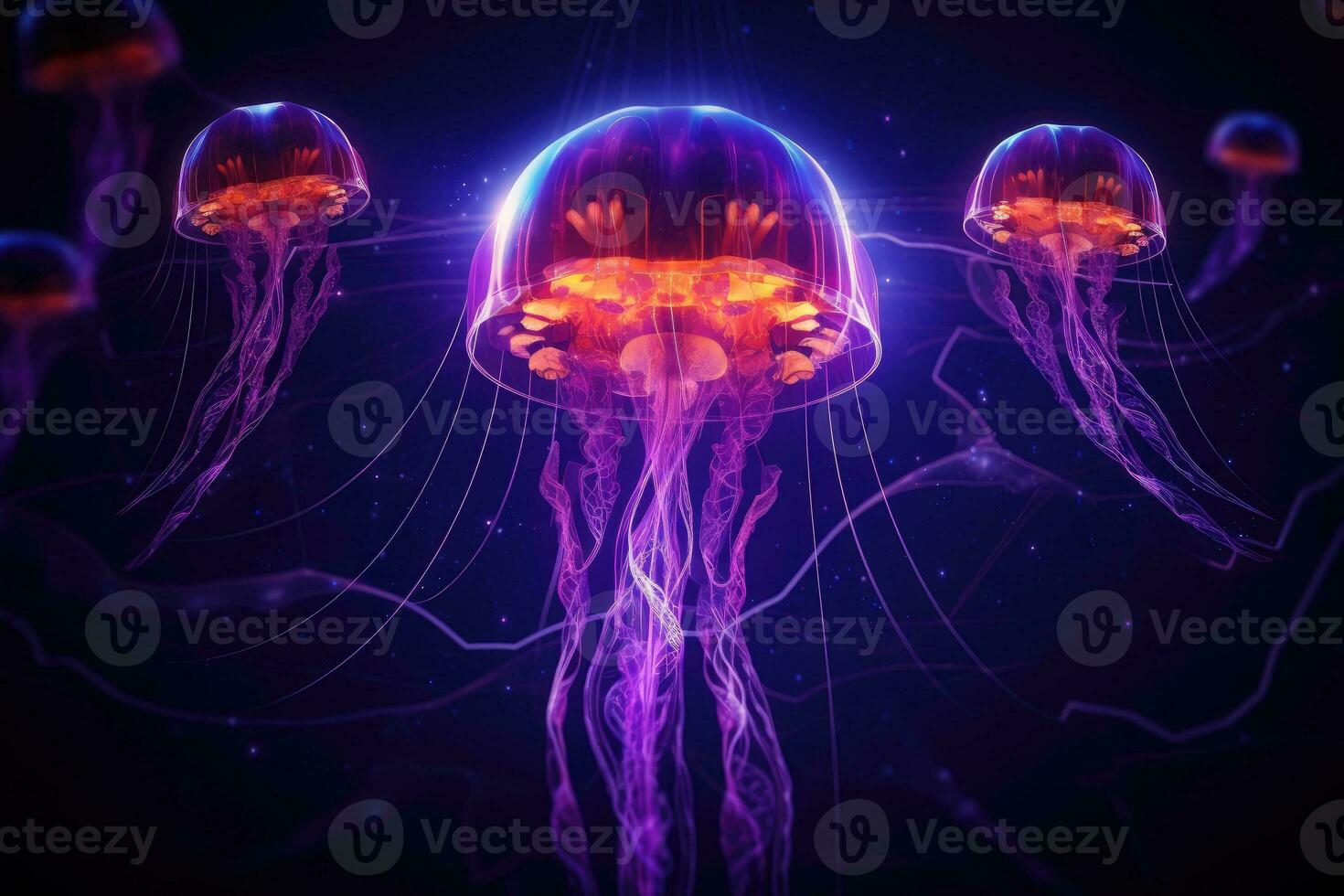 Futuristic neon glowing jellyfish photo